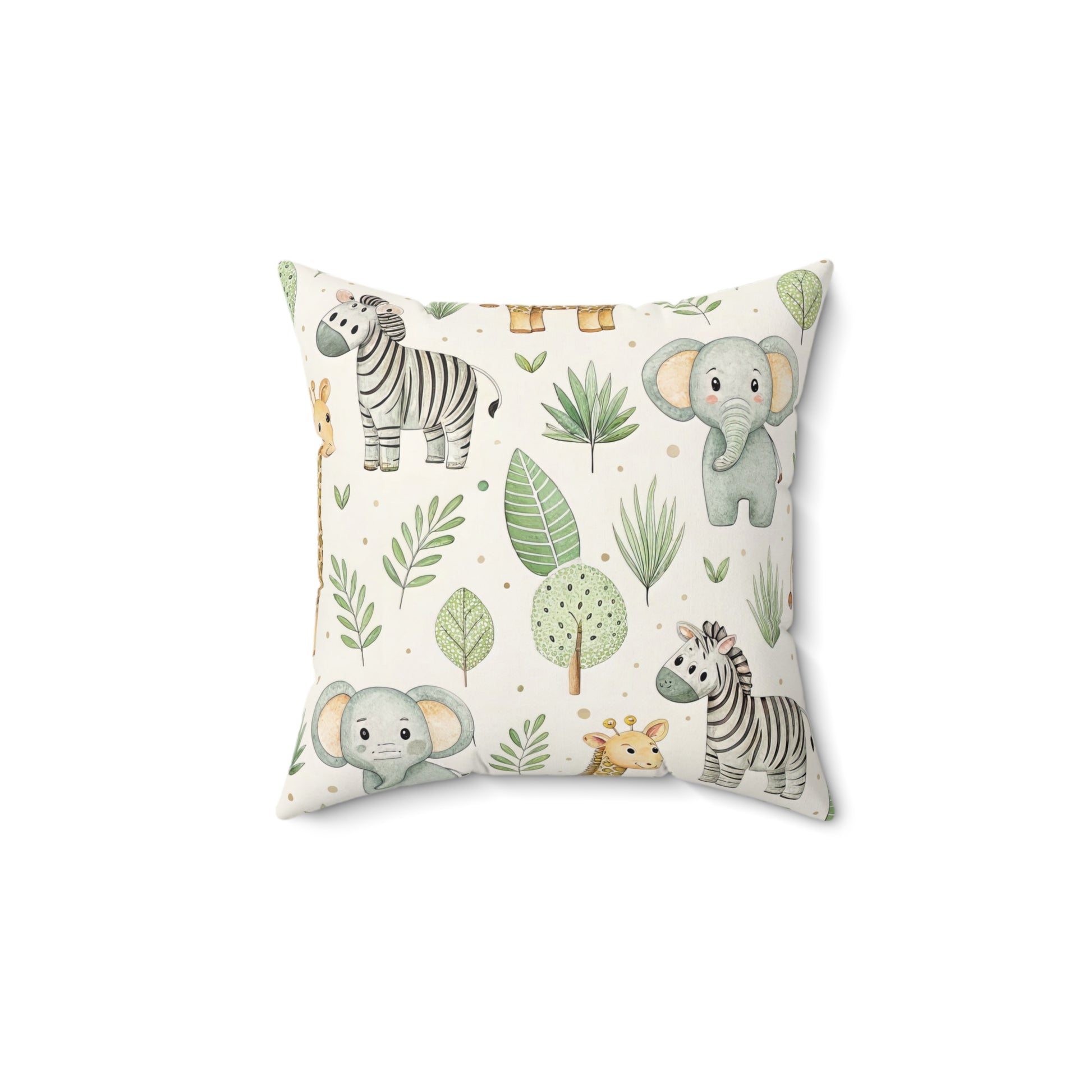Square safari print cushion for a gender neutral baby room