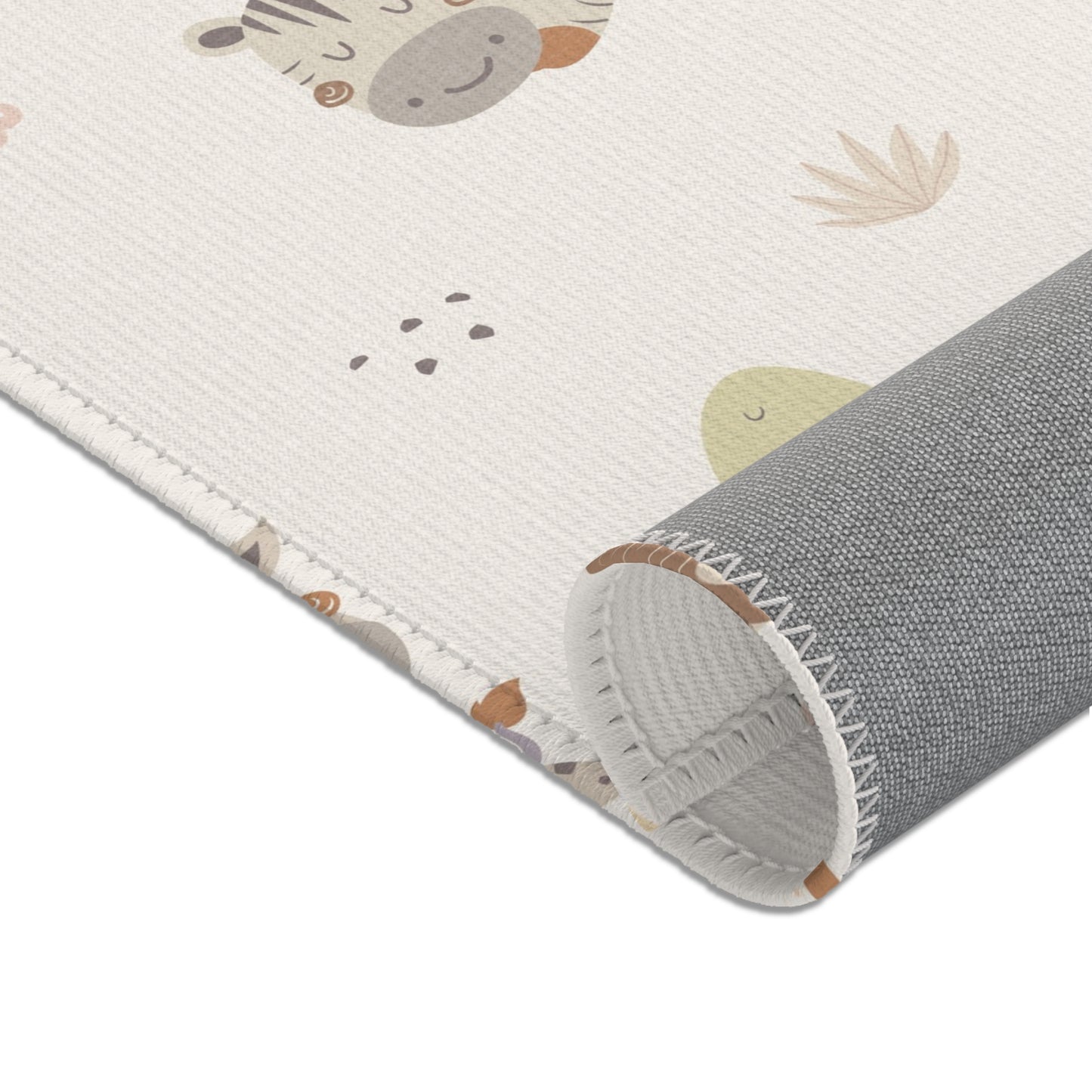 Neutral cream safari nursery rug shown at full size
