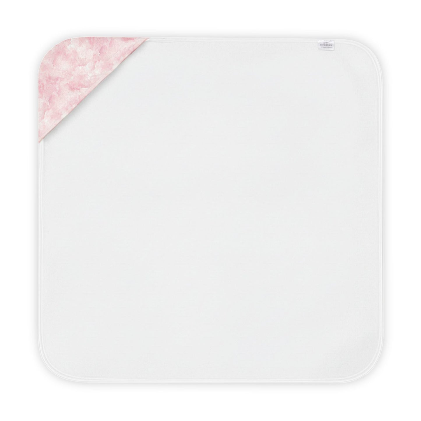 Soft pink cloud print hooded baby bath towel laid flat