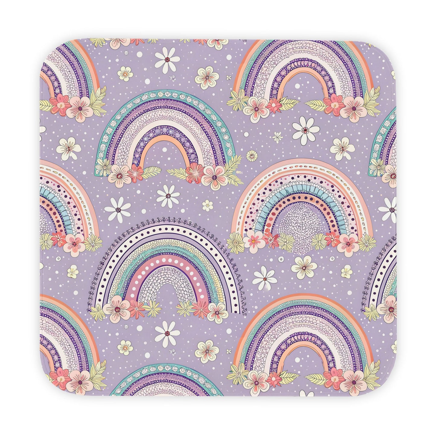 P46 - Hooded Baby Towel - Pastel Dark Purple Floral Rainbow