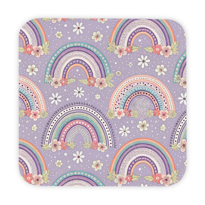 P46 - Hooded Baby Towel - Pastel Dark Purple Floral Rainbow