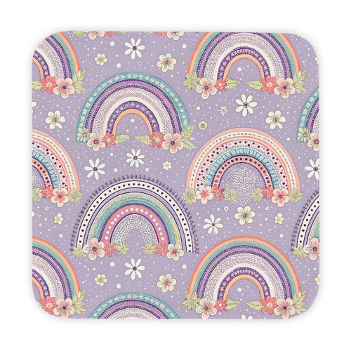 P46 - Hooded Baby Towel - Pastel Dark Purple Floral Rainbow