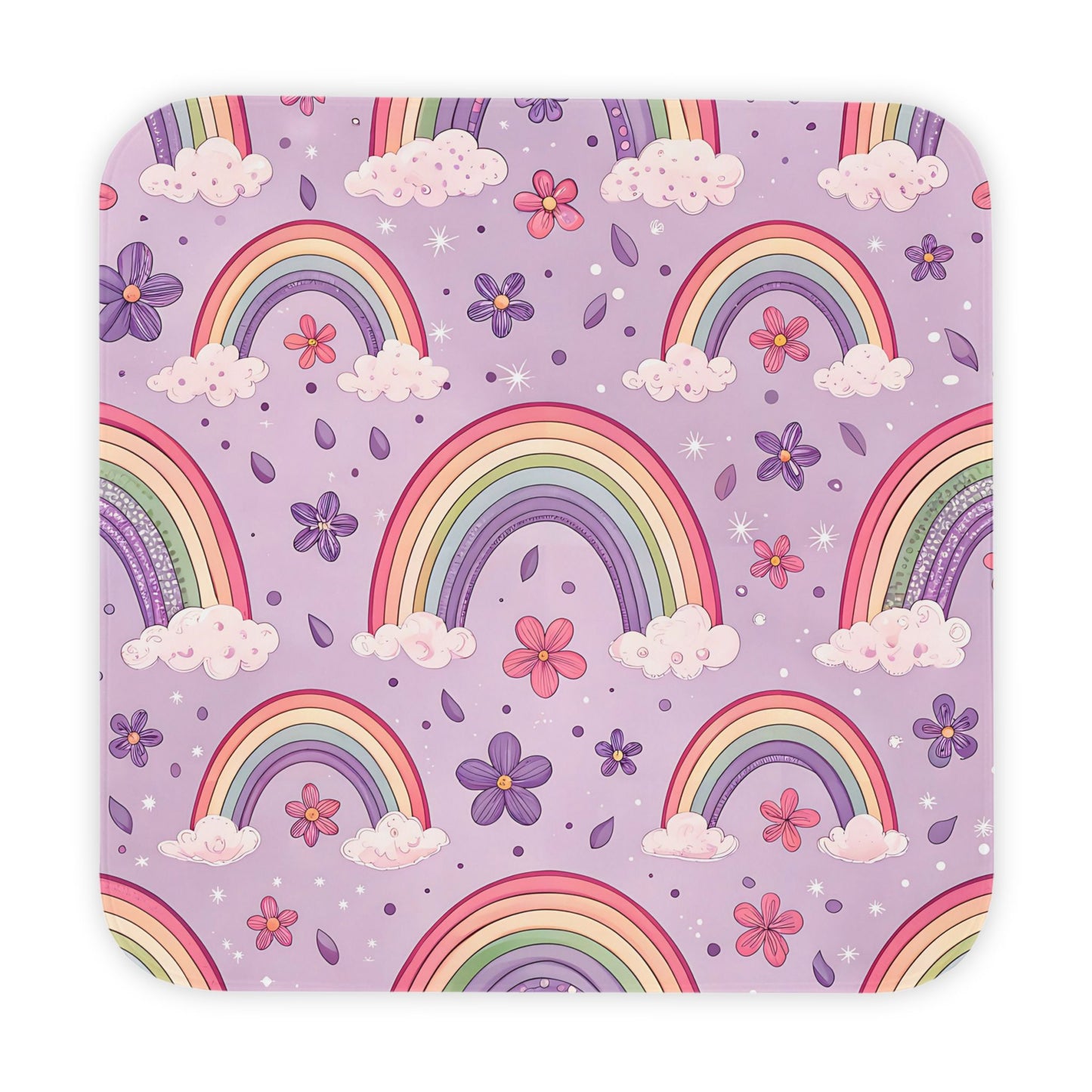 P48 - Hooded Baby Towel - Pastel Purple Colourful Rainbows