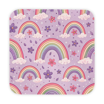 P48 - Hooded Baby Towel - Pastel Purple Colourful Rainbows