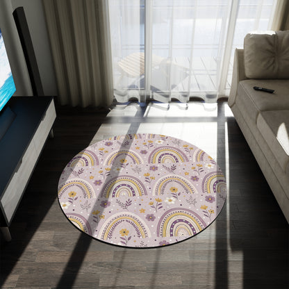 P44 - Round Rug - Purple Floral Rainbow