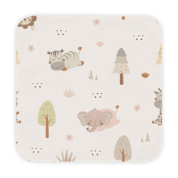 Sleepy safari hooded baby towel wrapped around a baby