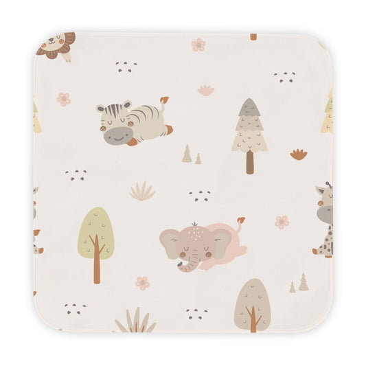 Sleepy safari hooded baby towel wrapped around a baby