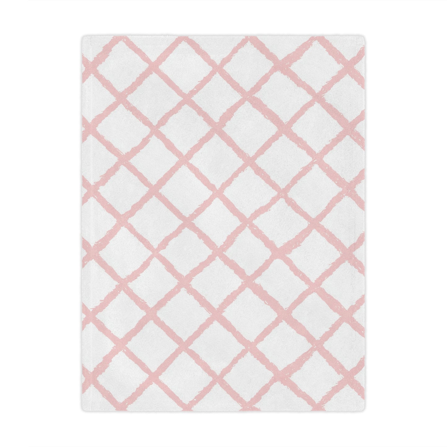 Soft pink lattice print minky baby blanket folded