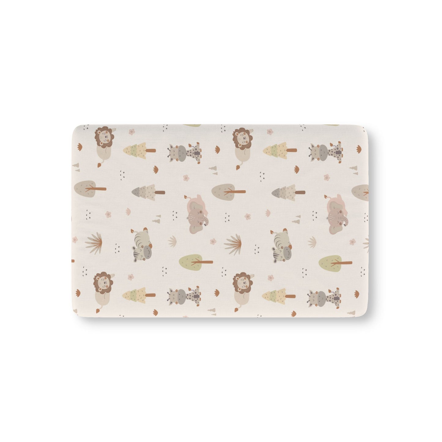 Sleepy safari fitted crib sheet on a nursery crib mattress