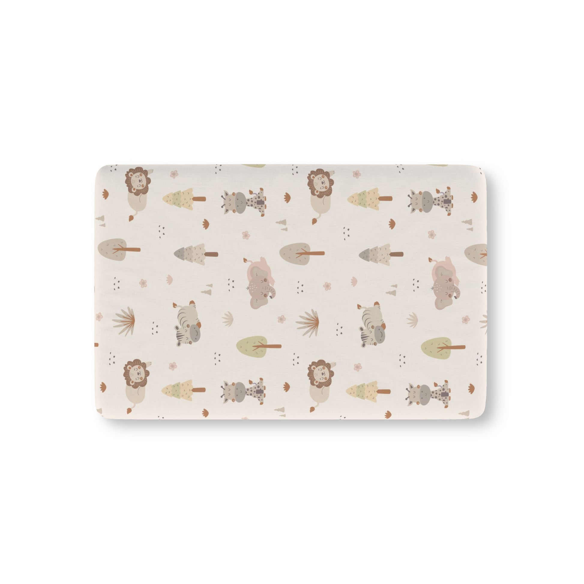 Sleepy safari fitted crib sheet on a nursery crib mattress