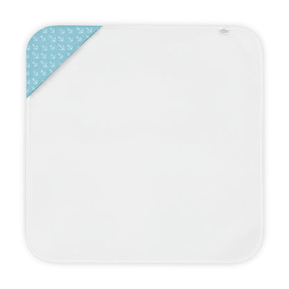 Teal anchor print hooded baby bath towel laid flat