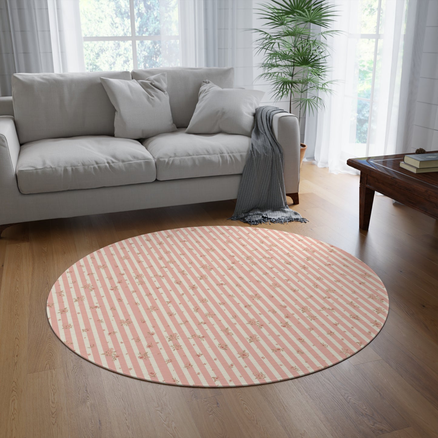 P52 - Round Rug - Vintage Floral Stripes