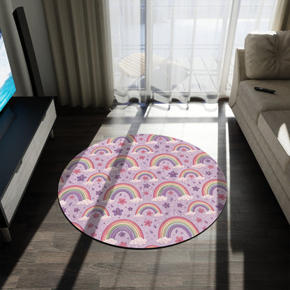 P48 - Round Rug - Pastel Purple Colourful Rainbows
