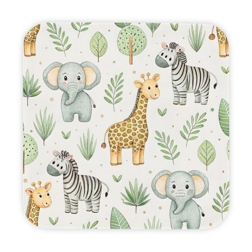 Safari animal hooded baby towel wrapped around a baby