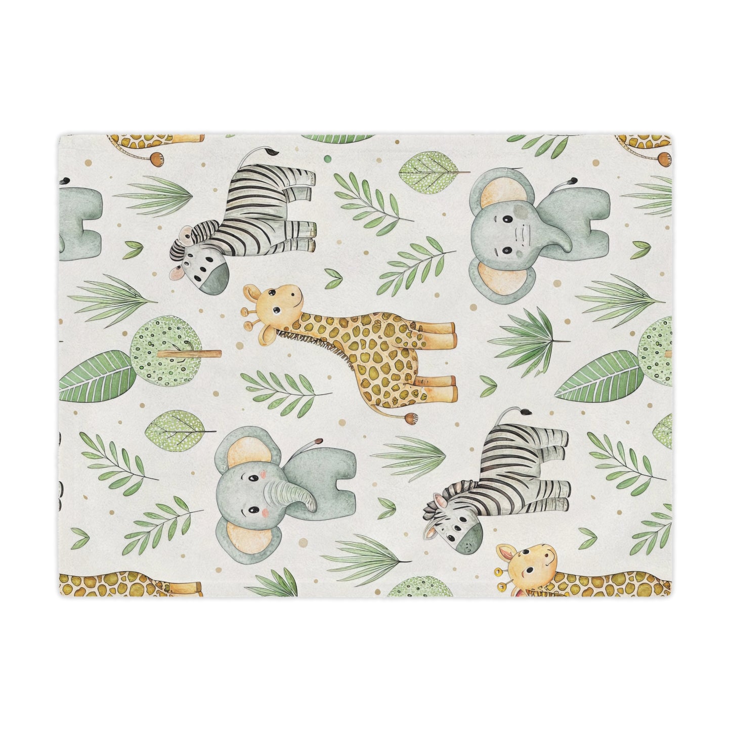 Watercolour safari print minky baby blanket folded