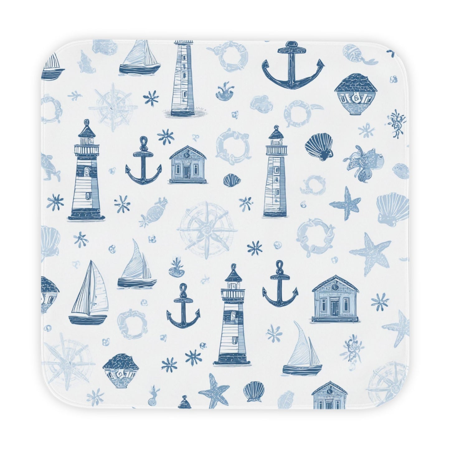 Nautical hooded baby towel wrapped around a baby