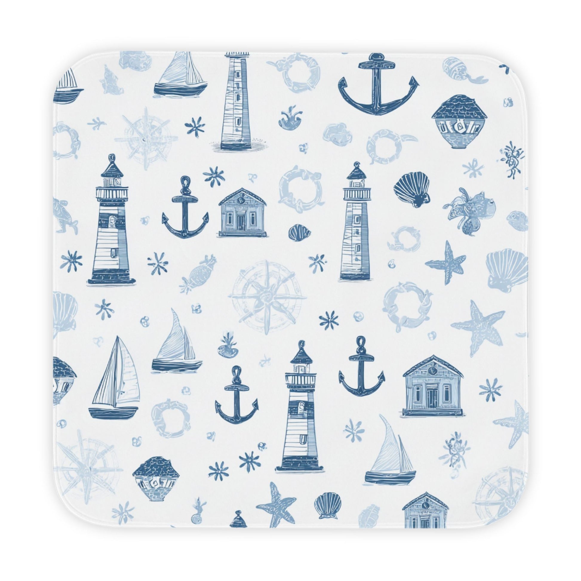 Nautical hooded baby towel wrapped around a baby