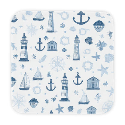 Nautical hooded baby towel wrapped around a baby