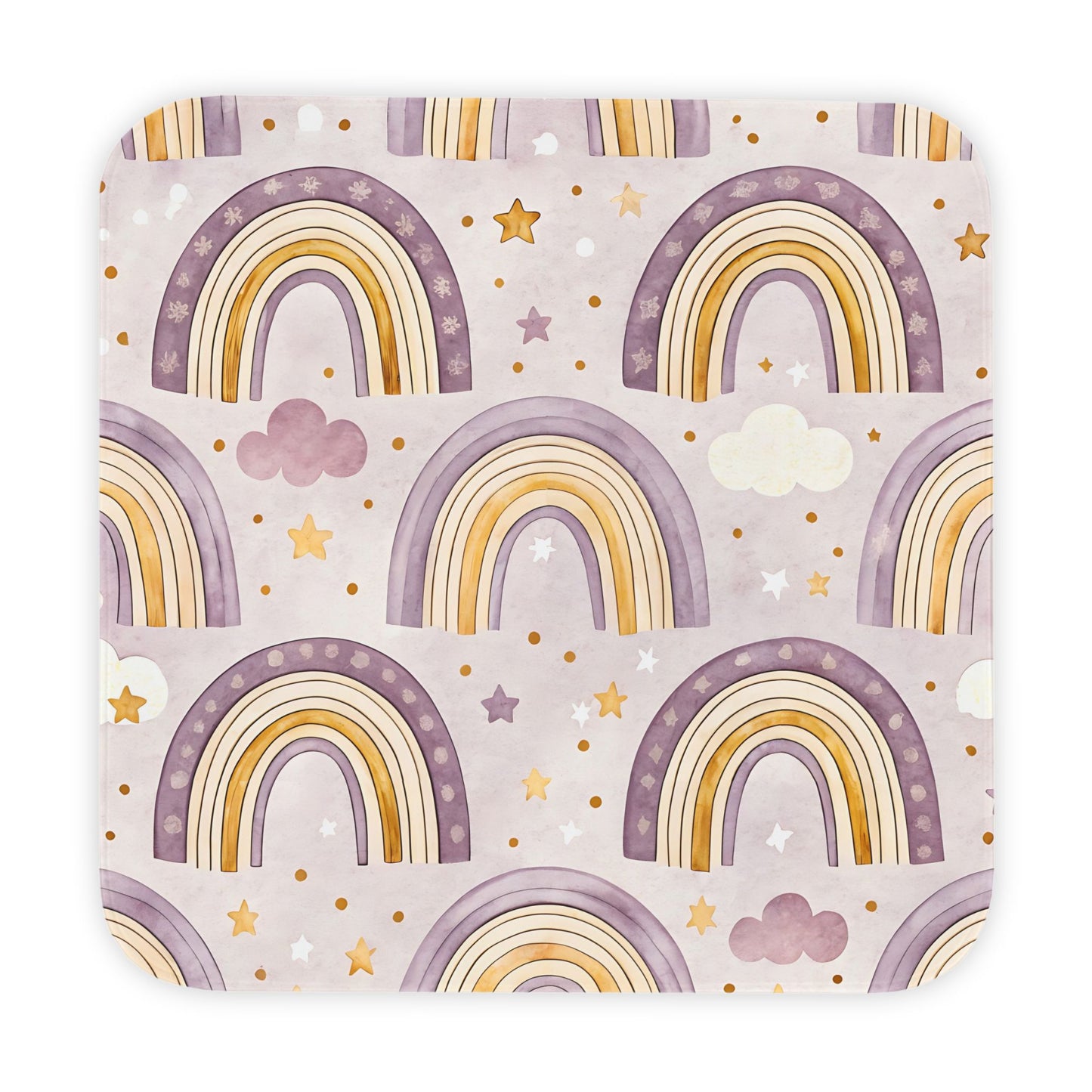 P47 - Hooded Baby Towel - Pastel Purple Rainbows & Stars