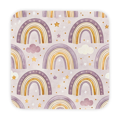 P47 - Hooded Baby Towel - Pastel Purple Rainbows & Stars