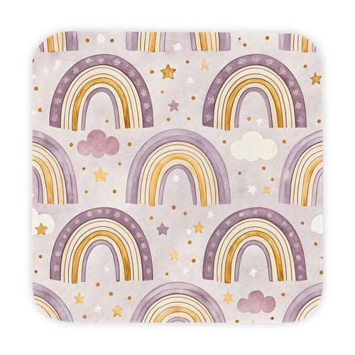 P47 - Hooded Baby Towel - Pastel Purple Rainbows & Stars