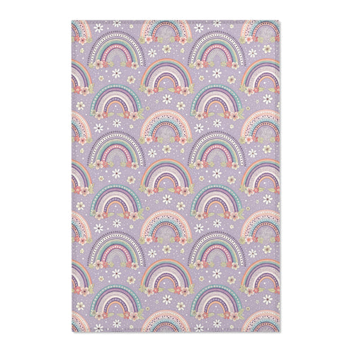 P46 - Area Rugs - Pastel Dark Purple Floral Rainbow