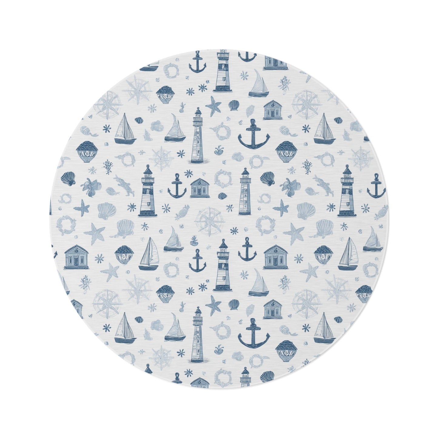 Nautical round nursery rug on a baby boy bedroom floor