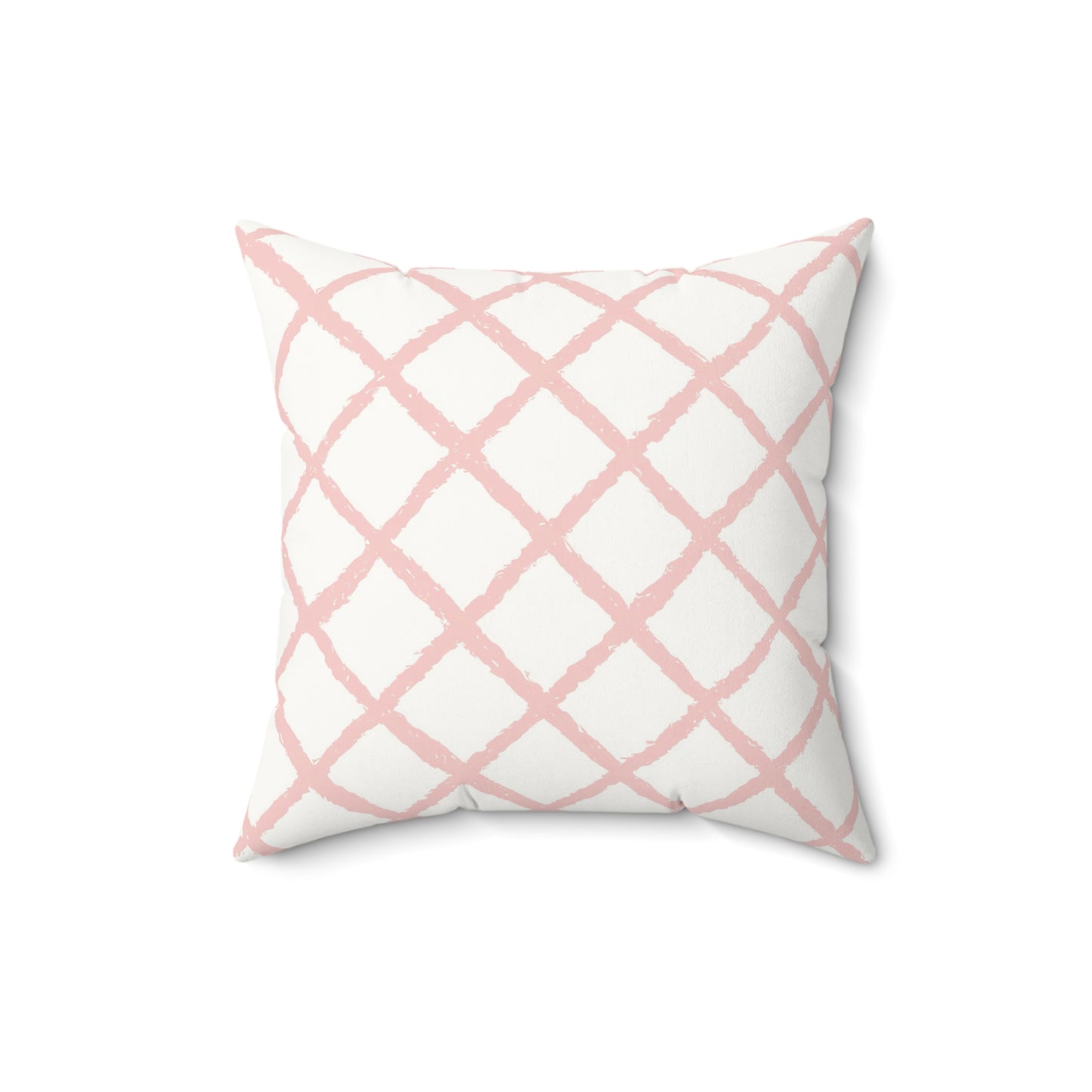 Faux suede nursery pillow in a soft pink lattice print