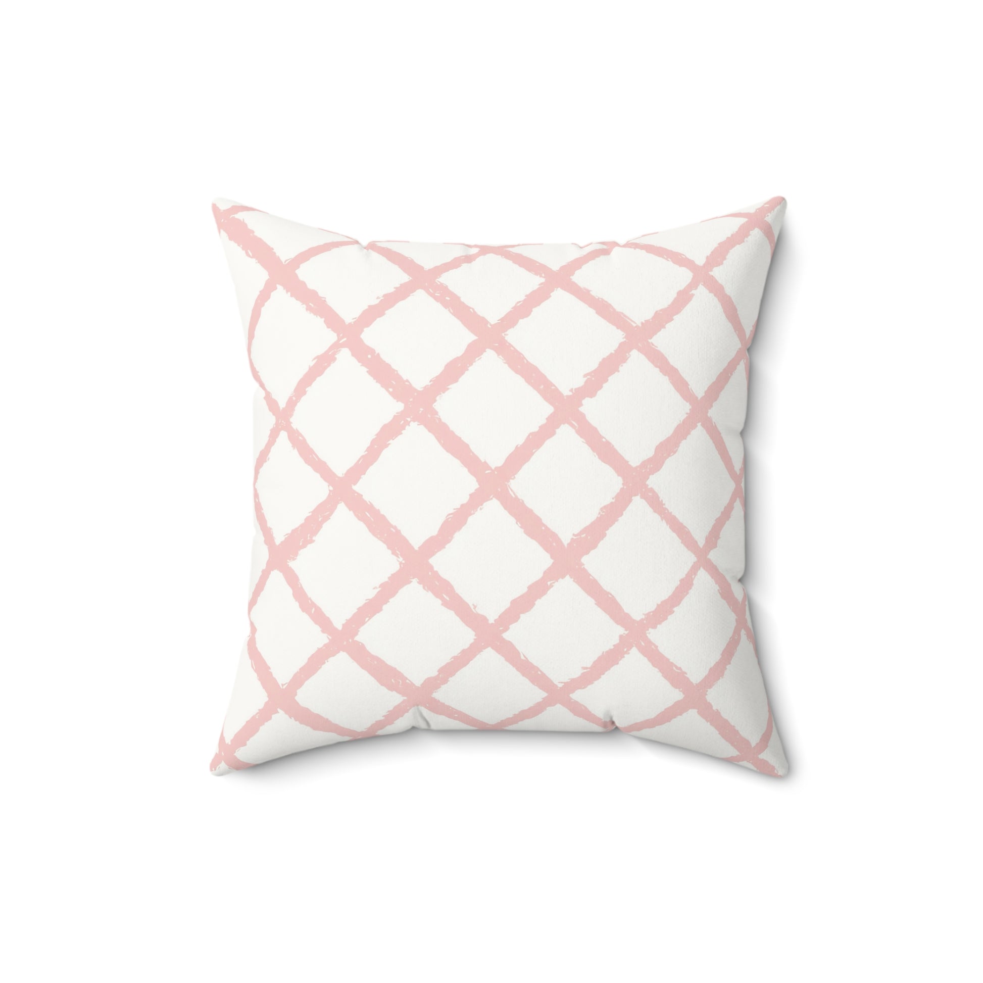 Faux suede nursery pillow in a soft pink lattice print