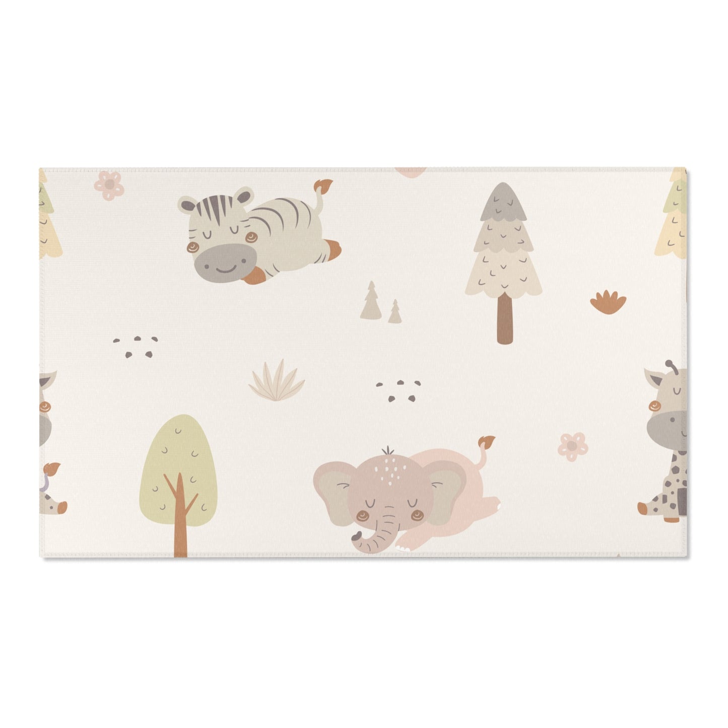 Cream safari area rug defining a nursery play area