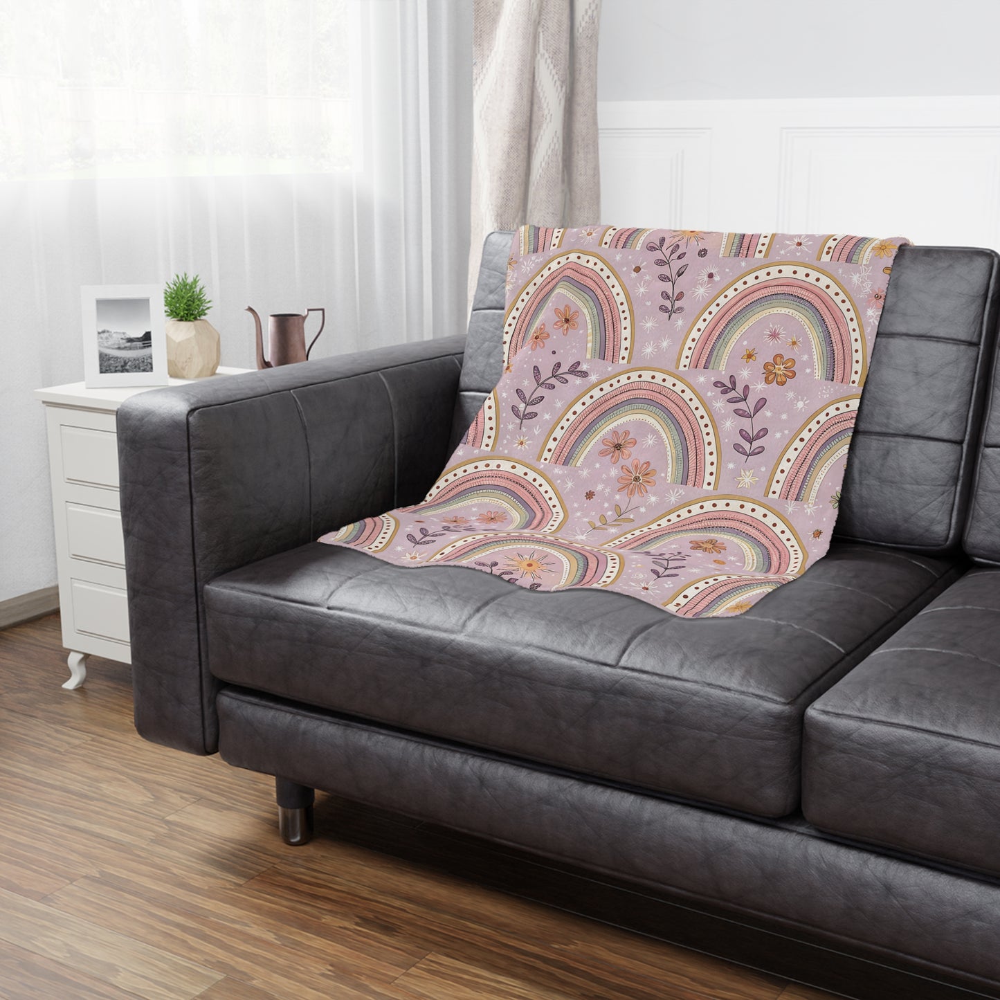 P45 - Minky Blanket - Pink/Purple Floral Rainbow