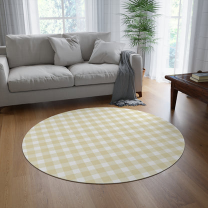 Butter Gingham Nursery Round Rug
