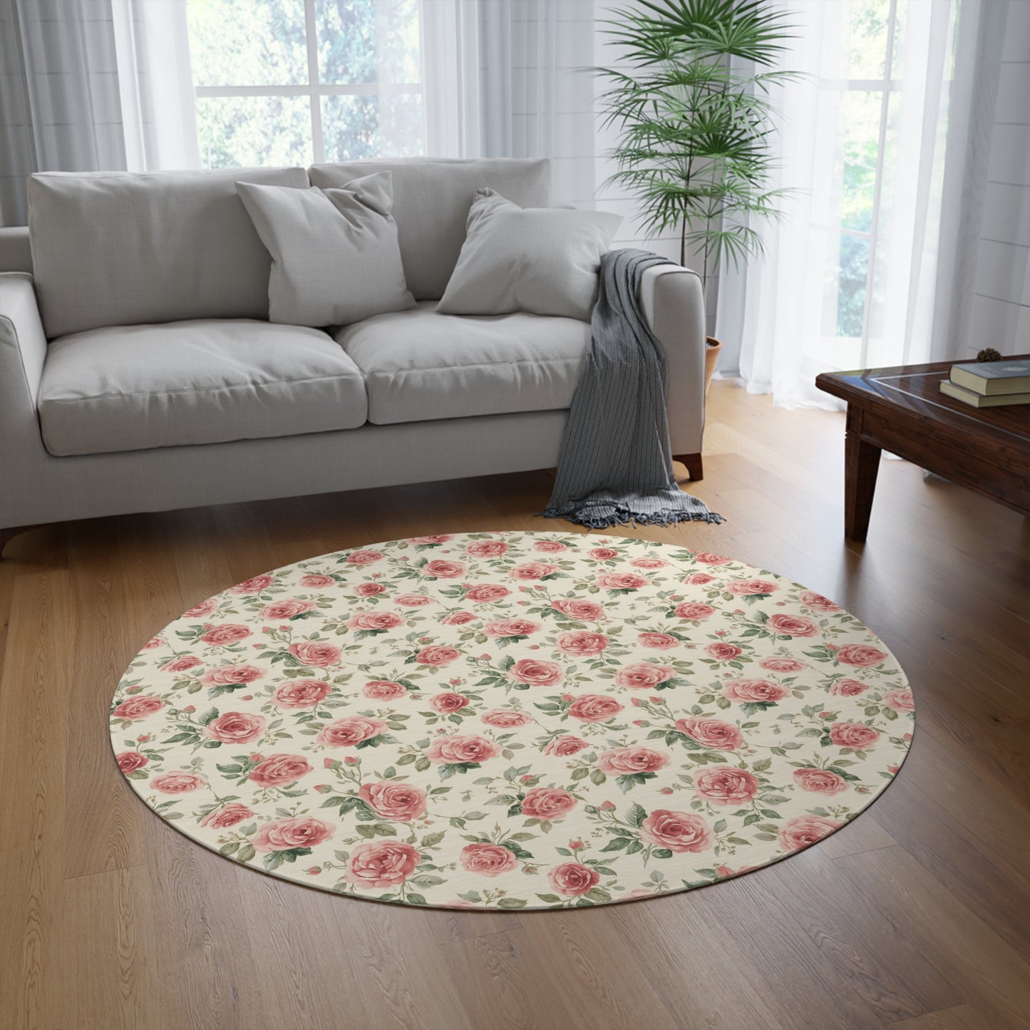 P50 - Round Rug - Vintage Pink/Green Floral