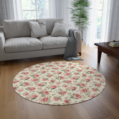 P50 - Round Rug - Vintage Pink/Green Floral