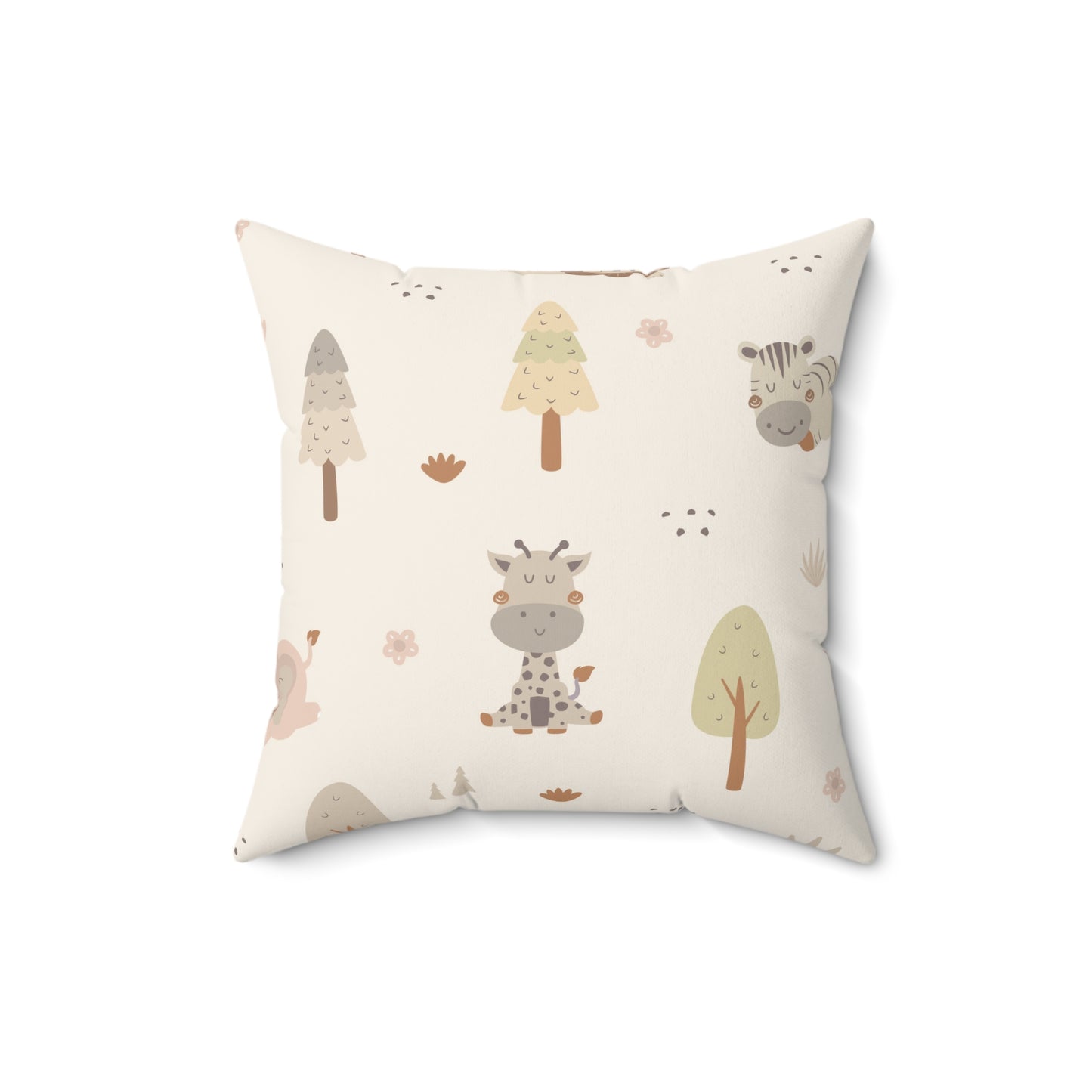 Sleepy safari cushion shown against a neutral nursery wall