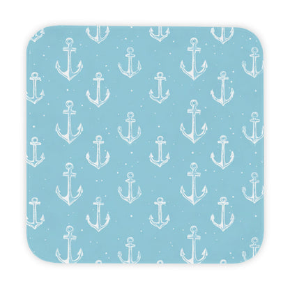 Nautical anchor hooded baby towel wrapped around a baby