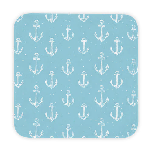 Nautical anchor hooded baby towel wrapped around a baby