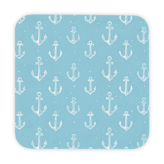 Nautical anchor hooded baby towel wrapped around a baby