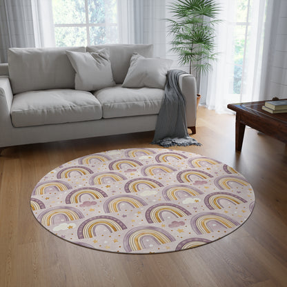 P47 - Round Rug - Pastel Purple Rainbows & Stars