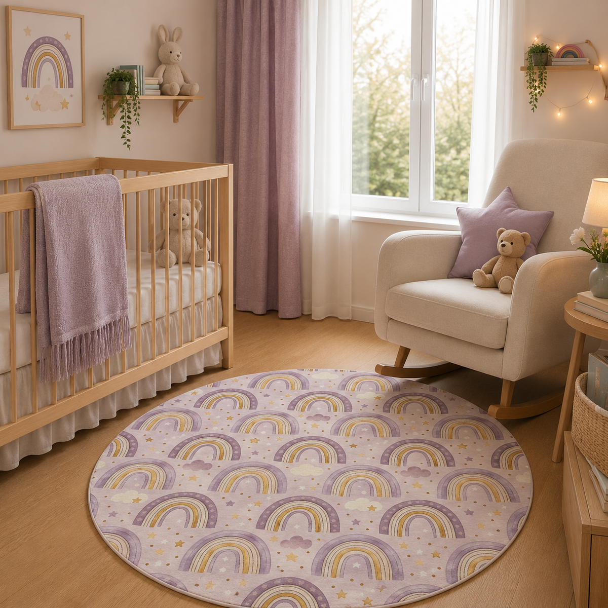 Amethyst Rainbows Nursery Round Rug