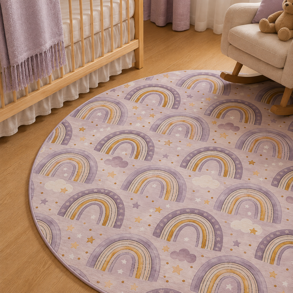 Amethyst Rainbows Nursery Round Rug