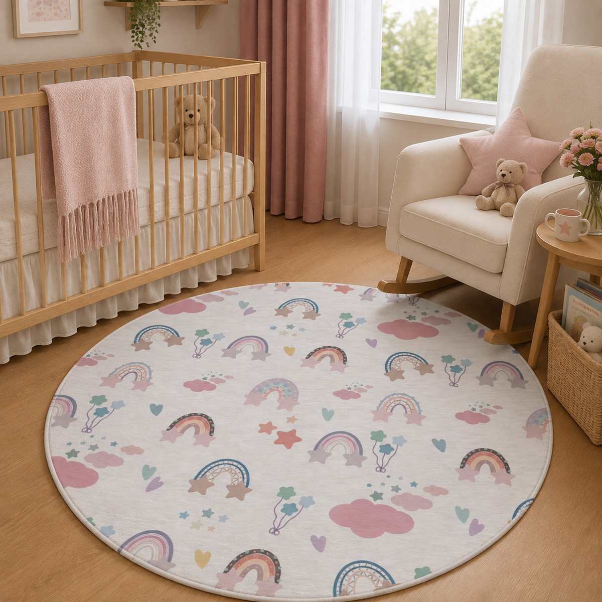 Confetti Rainbows Nursery Round Rug