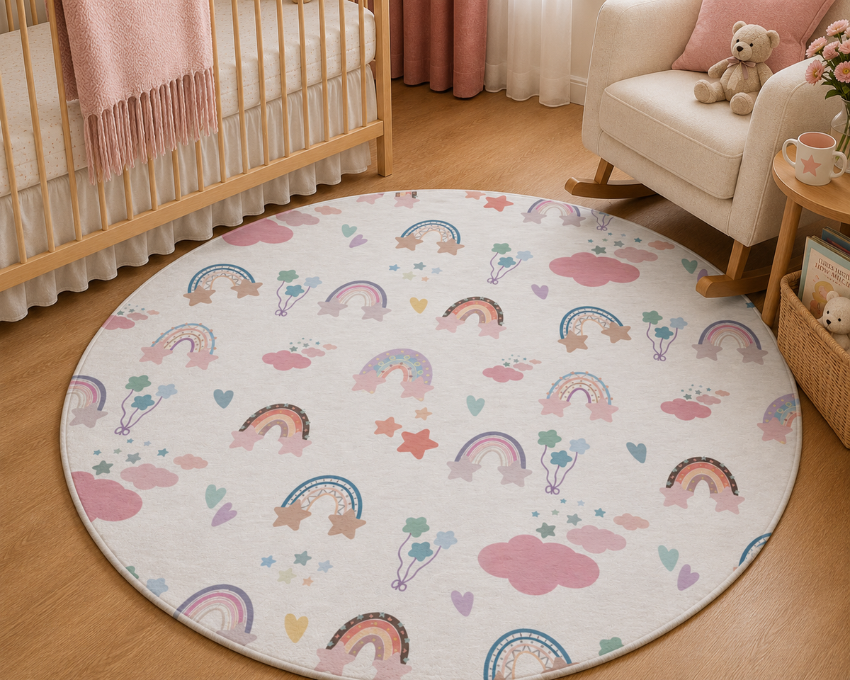 Confetti Rainbows Nursery Round Rug