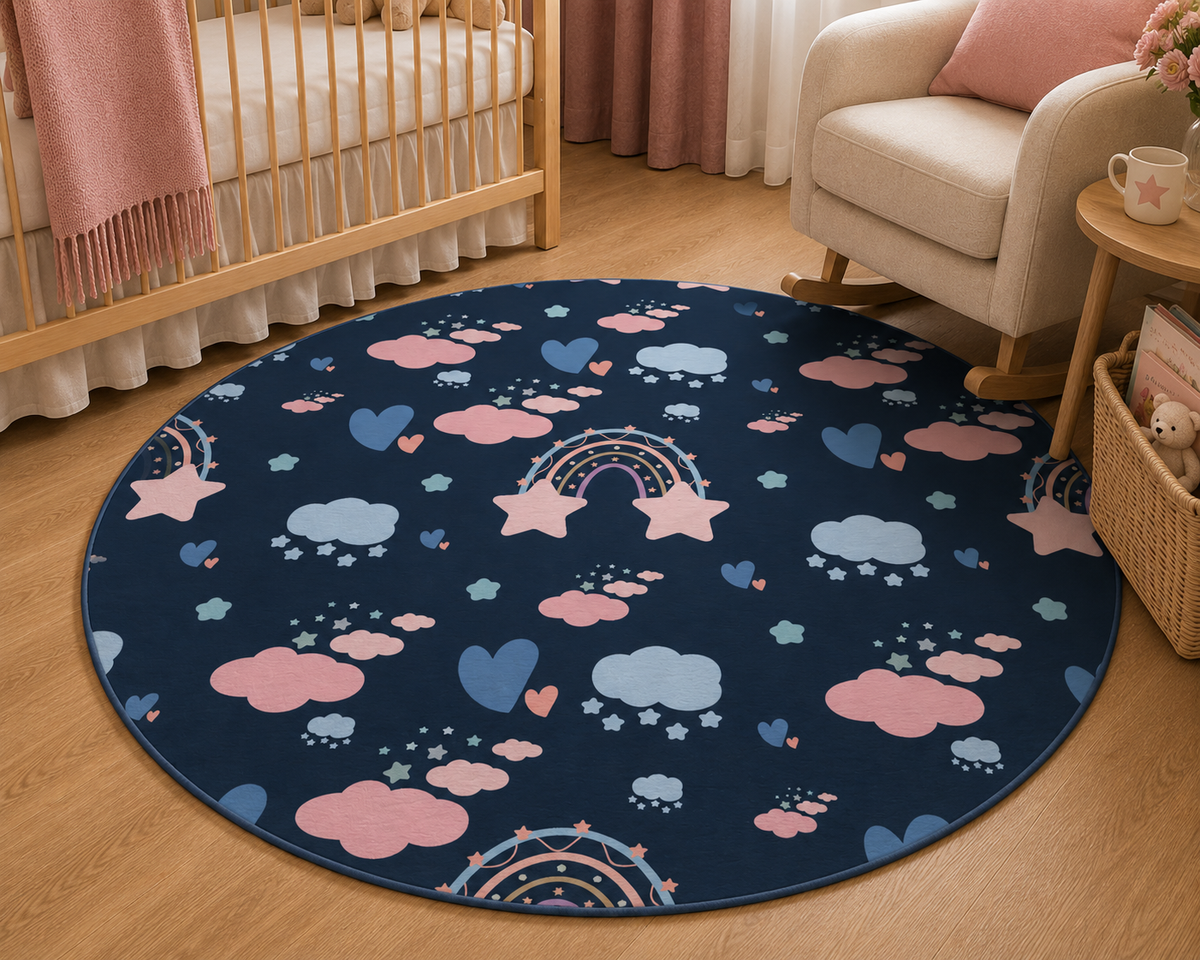 Midnight Rainbow Nursery Round Rug