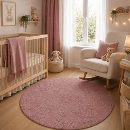 Rose Damask Nursery Round Rug