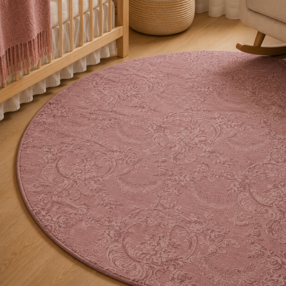 Rose Damask Nursery Round Rug