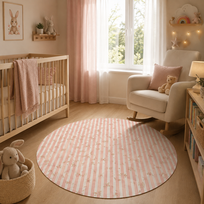 Rose Stripe Nursery Round Rug