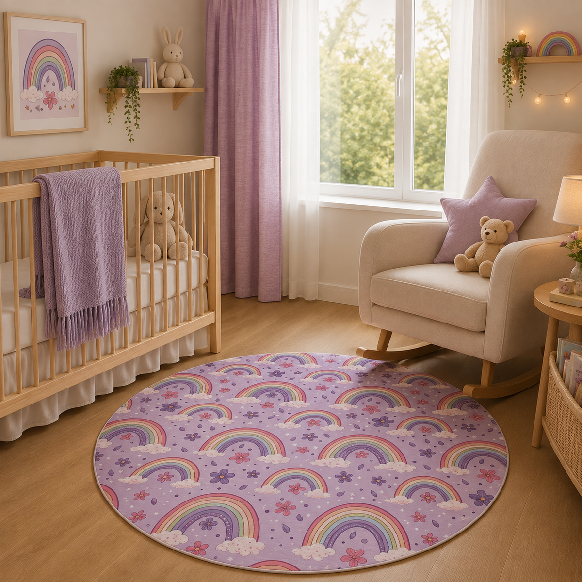Violet Sky Rainbows Nursery Round Rug