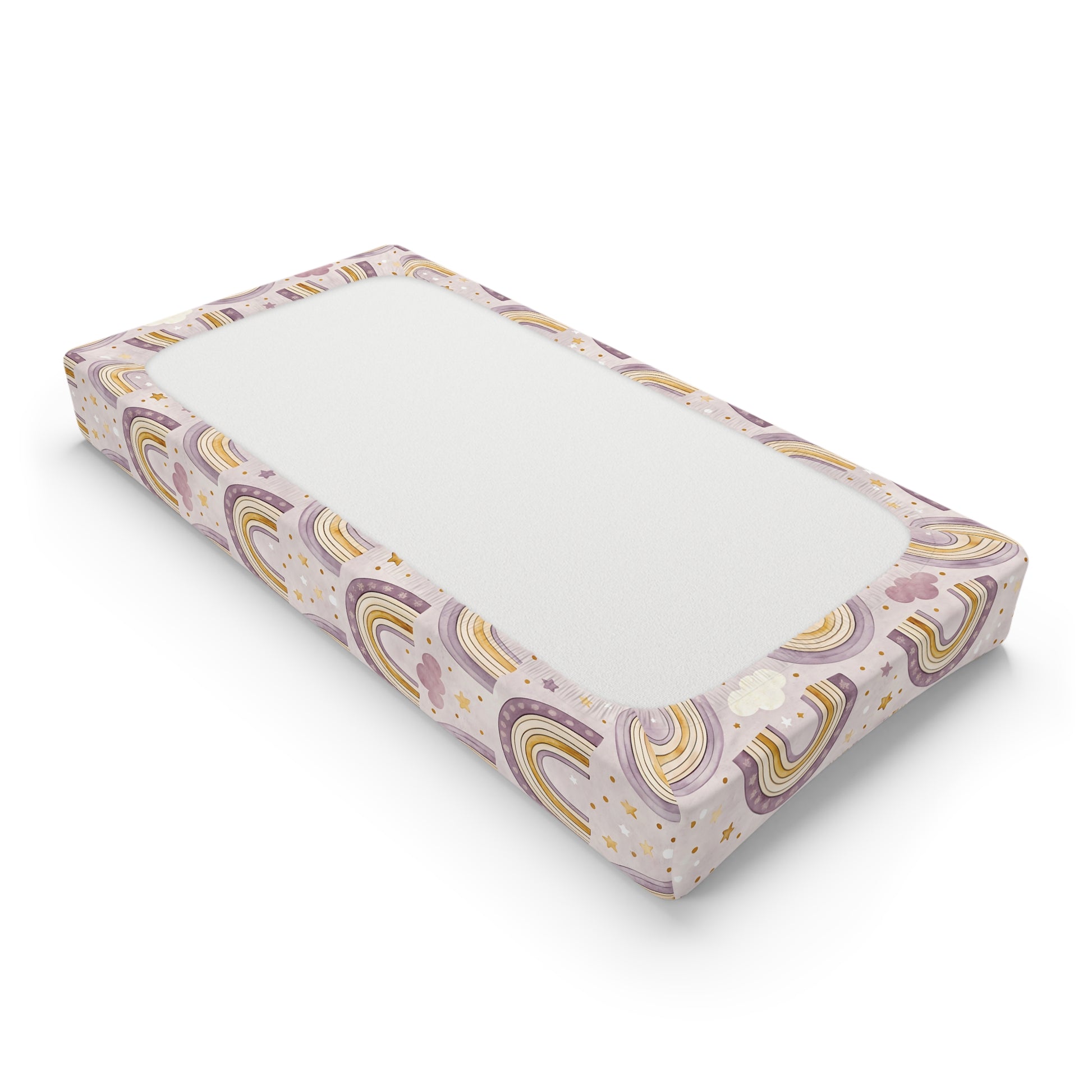 Changing pad cover with large amethyst and gold rainbows