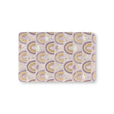 Amethyst Rainbows fitted crib sheet on a nursery crib mattress